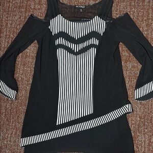 Black and white Picadilly tunic blouse asymmetrical hem xs striped women’s top